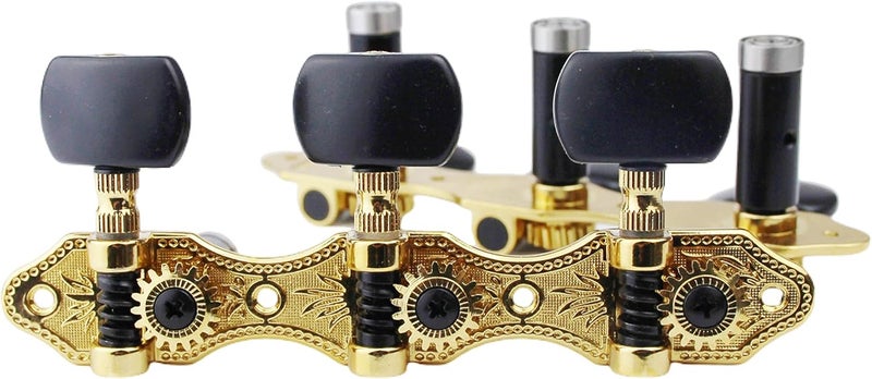 guyker Classical Guitar Tuners, 1:18 Ratio Open Frame Style Acoustic Guitar Tuning Keys Steel String Pegs Machine Heads 2 Planks (3+3) (Gold, Black Button) - Image 1